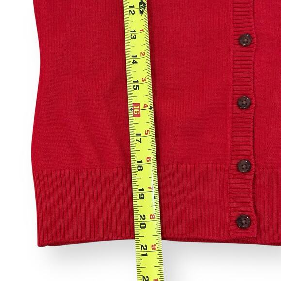 Banana Republic Floral Embellished Red Cardigan Merino Wool Blend SP Holiday - Picture 9 of 11